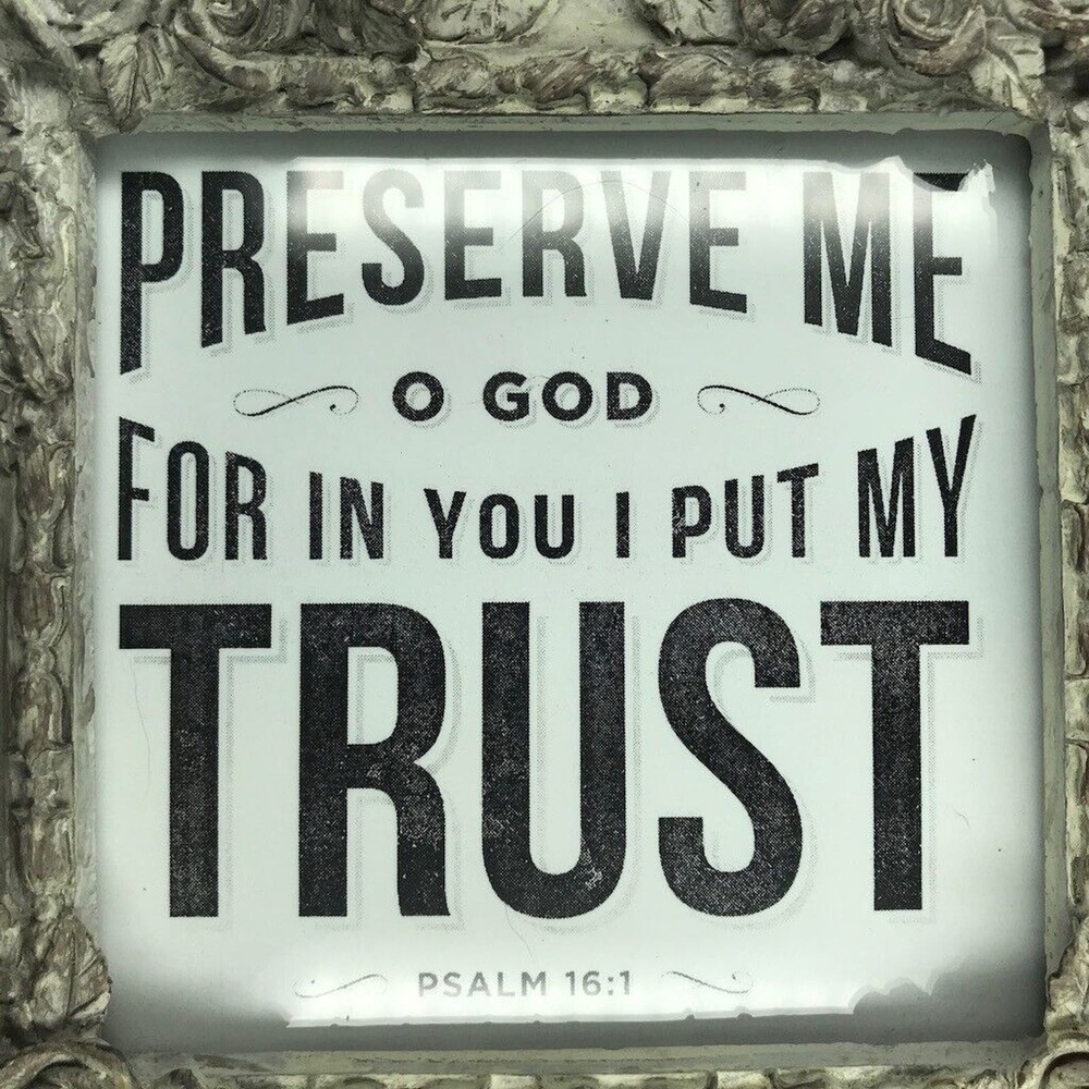 Bible Verse Psalm 16:1 Gray Ornate Picture Frame by SICURA - 4" x 4"